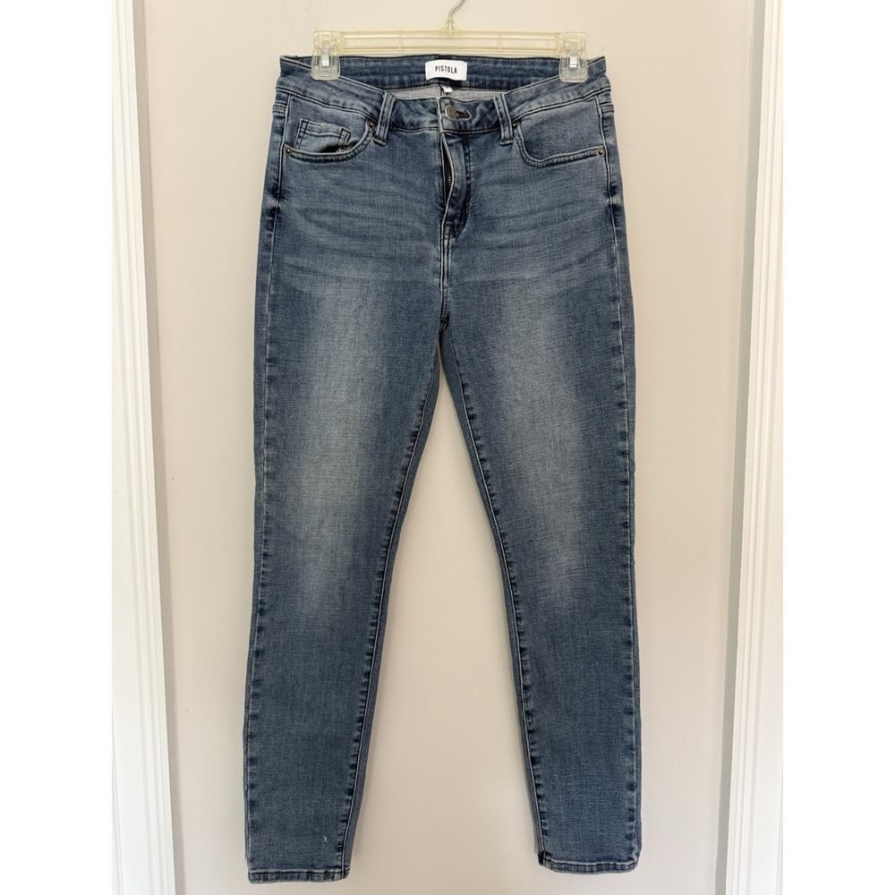 Pistola Jeans Women's Size 28 Med Wash Blue Denim Mid Rise StraightAnkle Stretch